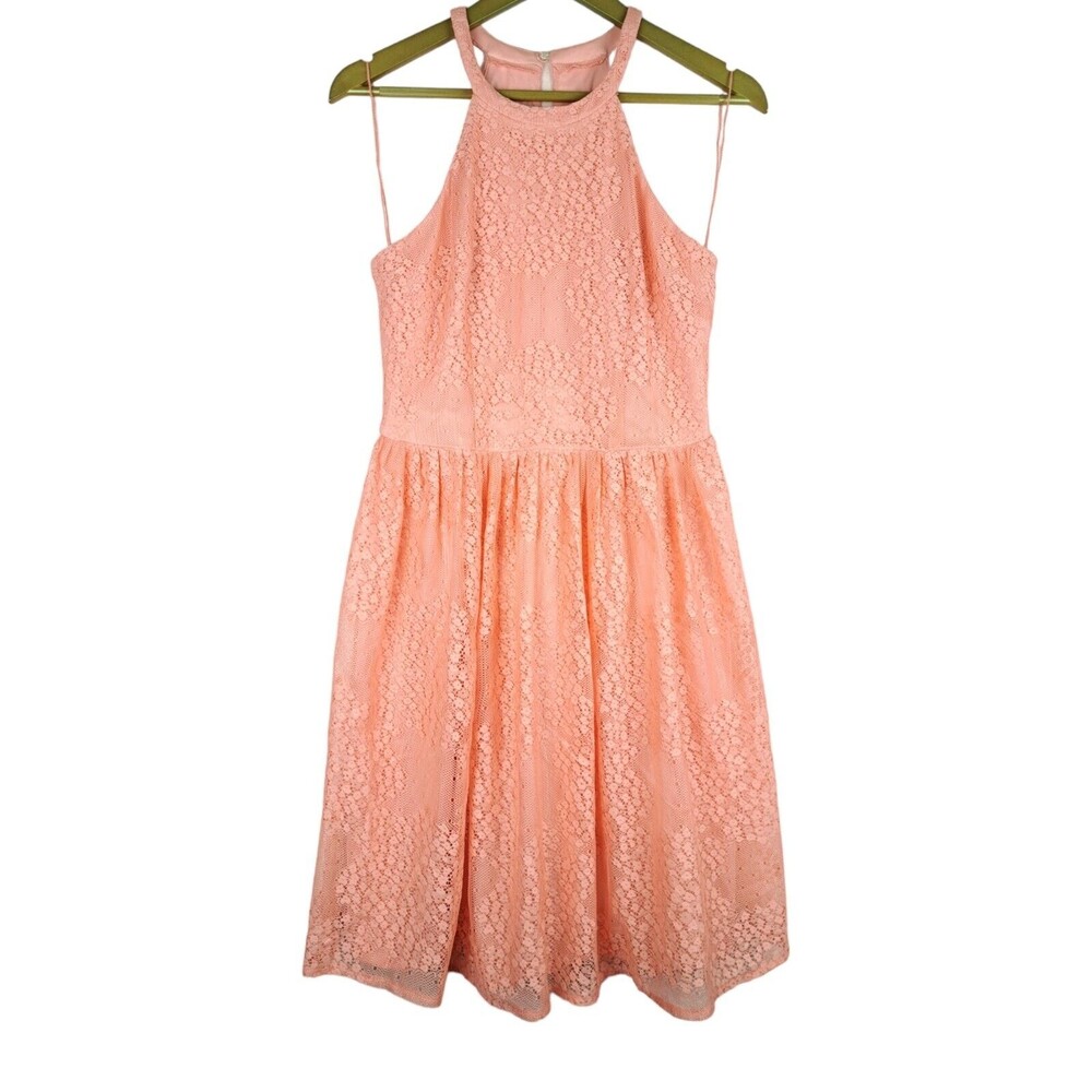 Maggy London Sleeveless Cute Floral Pink Dress Lace Overlay Size 8